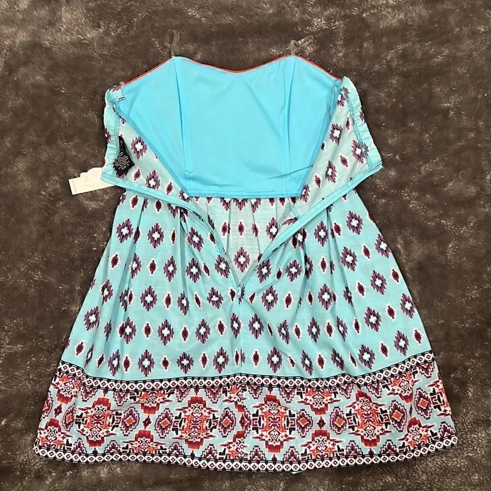 136. Teeze Me Y2K multicolor Aztec Tribal Strapless Corset dress NWT Size S